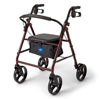 Basic Steel Rollator, Burgundy 8" Wheels