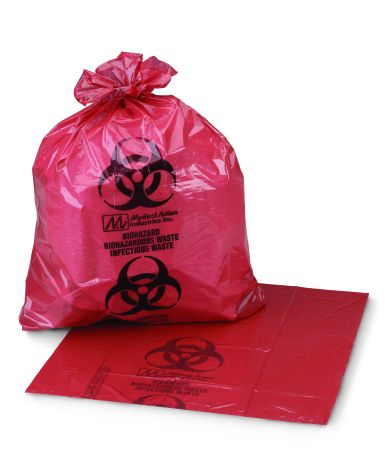 Infectious Waste Bag, 10 Gallon, 24 x 24 Inch, Red