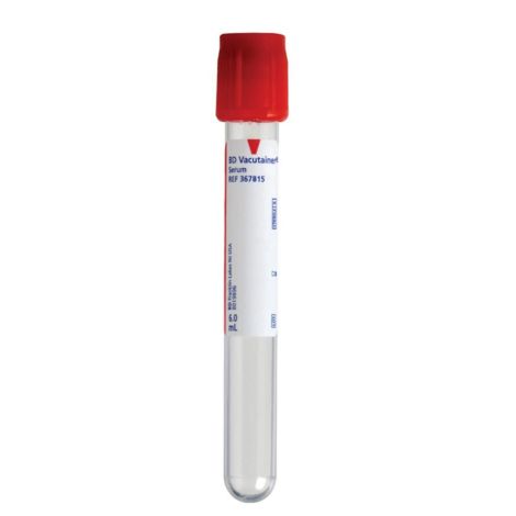Vacutainer Serum Tube, Clot Activator, Silicone-Coated Interior, Plastic, Red Hemogard Closure, 13 x 100 mm, 6 mL