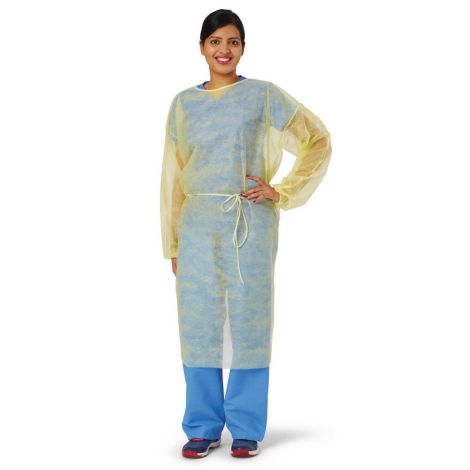 Classic Cover Lightweight Spunbond Polypropylene Gowns with Waist and Neck Ties, Yellow, Size Regular/Large