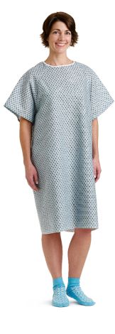 Traditional Patient Gown with Straight Back, Ties, Star Print, One Size Fits Most
