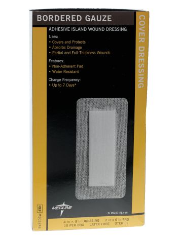 Non-Adherent Adhesive Island Wound Dressing (Sterile) 4x8 Inch Latex-Free
