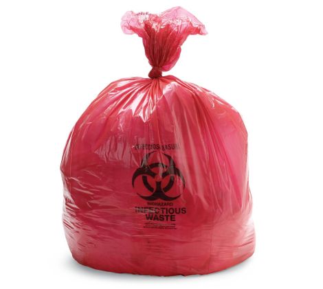 Biohazard Waste Bag, 4-6 Gallon, 17 x 18 Inch, Red