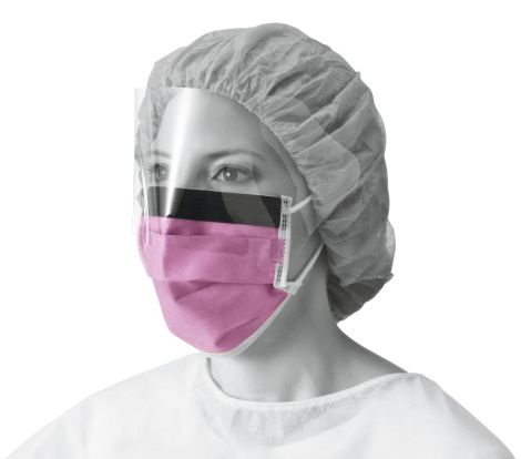 Fluid-Resistant Surgical Face Mask with Eyeshield and Earloops