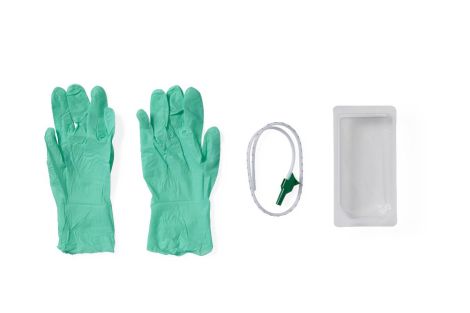 Suction Catheter Mini Tray with Gloves - 14 Fr Whistle Tip
