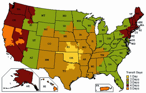 UPS five day shipping map